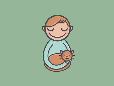 Boy and his cat animals boy cat cats cute graphic green kids logo minimal pet procreate smile