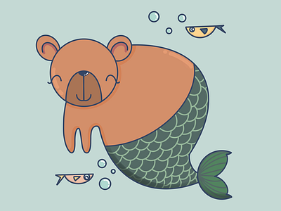 Merbear. bear fish fun graphic illustration kidlitart kids kids design mascot mermaid mermay ocean procreate simple