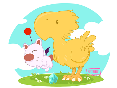 Choco-Mog animal character chocobo cute cute animal drawing fan art fantasy final fantasy illustration moguri videogame