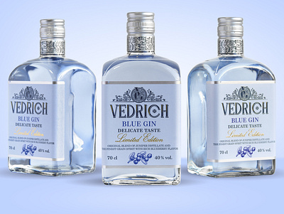 Design VEDRICH Blue Gin alcohol belarus branding branding design design gin illustration illustrator productdesign spirits typography vector