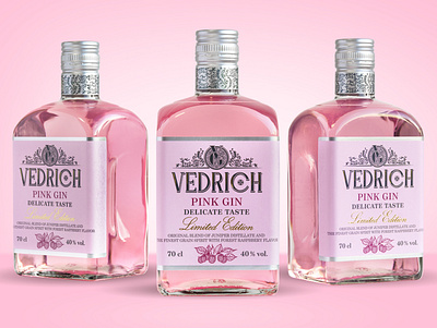 Design VEDRICH Pink Gin alcohol belarus brand design branding design gin identitydesign illustration illustrator spirits typography vector