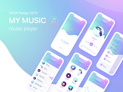 Music Player App Design UI / UX app art clean design icon illustration illustrator ios lettering logo minimal mobile ui ux vector