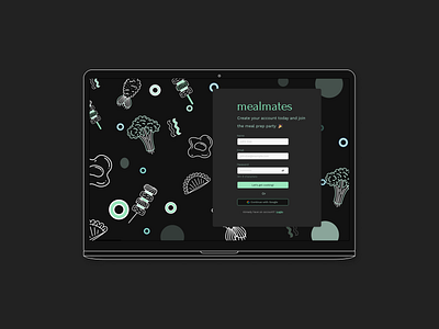Sign Up page for a meal prep app app design ui