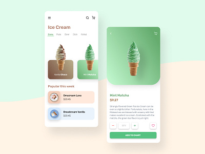 Ice cream app clean design clean ui designjam dribbble ecommerce ice cream ice cream shop minimalism modernism ordering app shot ui