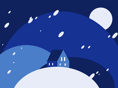 winter house art blue house illustration moon snow vector