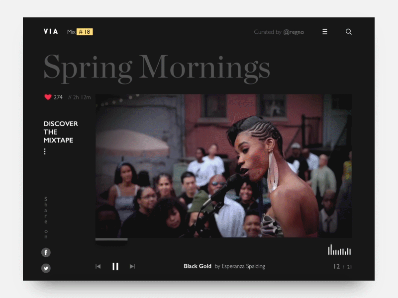 VIA Mixtape Flow animation dark gif list minimal music player playlist principle share type video