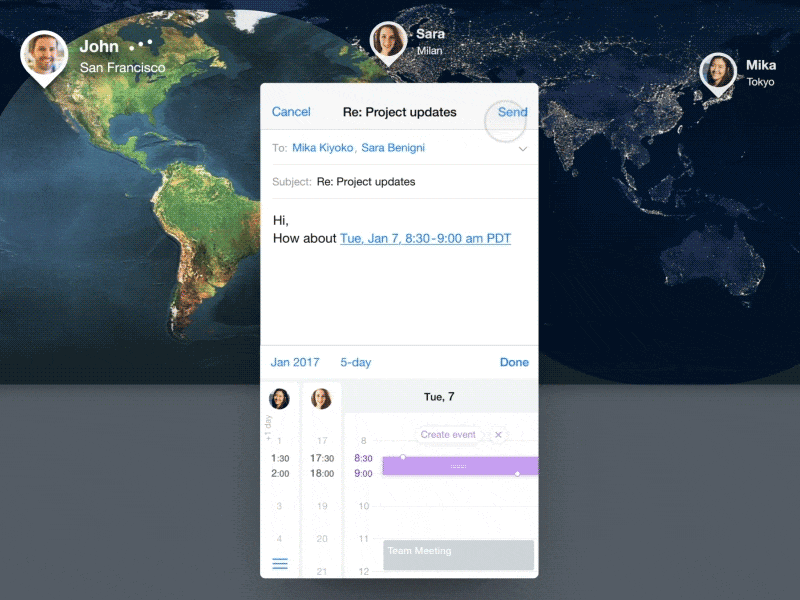 Timezone Widget Concept 2 ai app calendar earth email ios mail makeitbetter principle schedule timezone ux