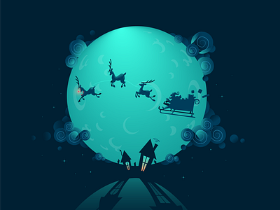 🎅🦌🌙 Winter festivities are knocking! art artwork christmas cloud festive holiday illustration illustrator illustrator art moon night photoshop presents santa vector xmas