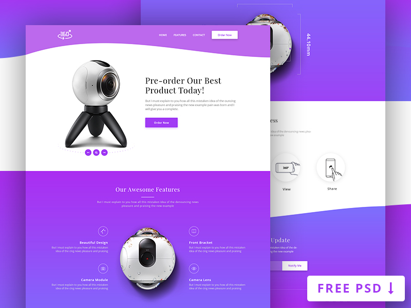 Download 360 Degree Product Landing Page (FREE PSD) by Themefisher ☯ on Dribbble