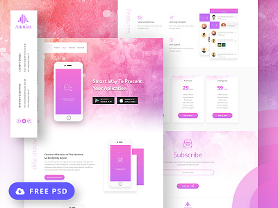 Amniax FREE App Landing Page. app landing page clean color free onepage