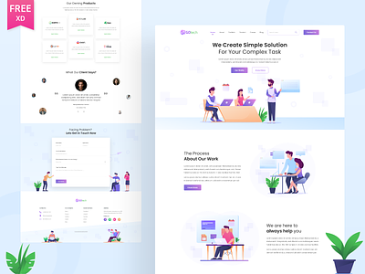 Gotech - Startup Website Template (FREE XD) clean free-xd illustration it-company landing page landing-page minimal-design startup-website vector web-design xd