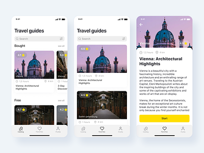 Travel guides app catalog mobile ui search ui ux