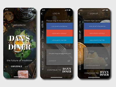 DAN'S DINER app app concept concept ios ios app iphonex order restaurant restaurant app signin signup ui ui design