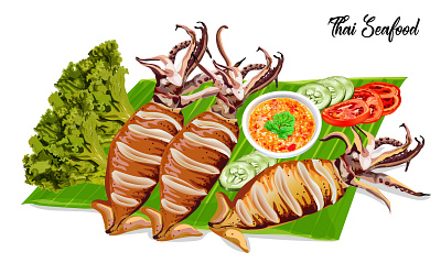 Grilled Squid food seafood spicy squid vector