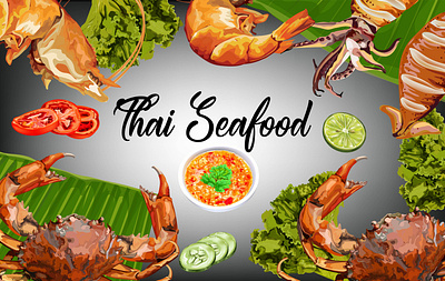 Thai Seafood -vector illustration crab seafood shrimp squid vector vector illustration