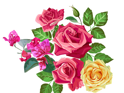 Flower Bouquet vector illustration flower pink rose vecctor yellow