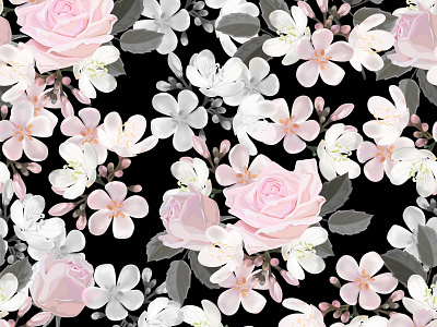 Rose and Centaurium flower Seamless pattern-vector