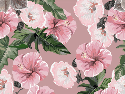 Hibiscus seamless pattern - vector