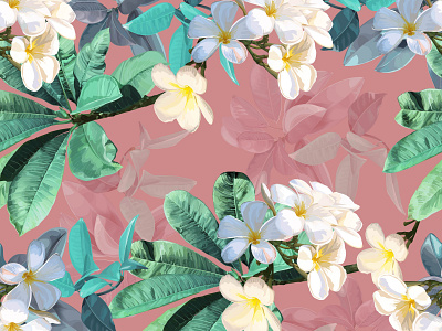 Plumeria tropical flower Seamless pattern card design fabric floral flower greeting invitation nature pink plumeria seamless textile vector wallpapers