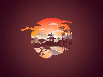 Japan landscape badge #1 badge design illustration imagination japan landscape sun sunrise sunset vector