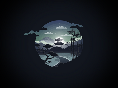 Japan landscape badge #1 (Night) badge design illustration imagination japan landscape moon night vector