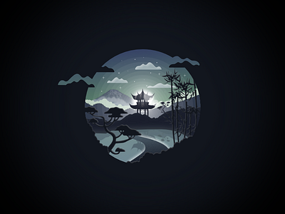 Japan landscape badge #1 (Night)