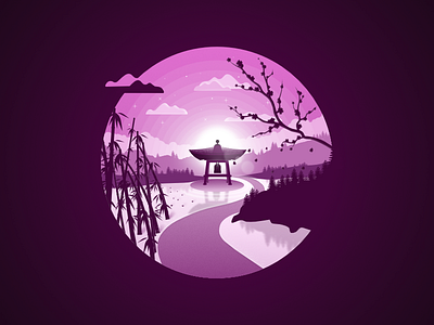 Japan landscape badge #2 (Sunrise)