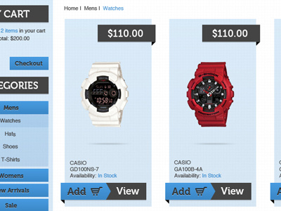 Online Store add blue layout navigation online store products page shop view watch