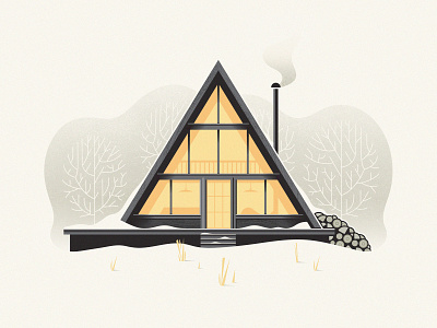 Snowed In aframe cabin design illustration winter