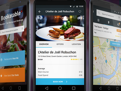Bookatable App for Android android androidl app blue booking google map material design shadow ui ux