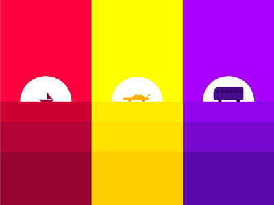 Landscapes 2 boat color landscape race car vector wagon