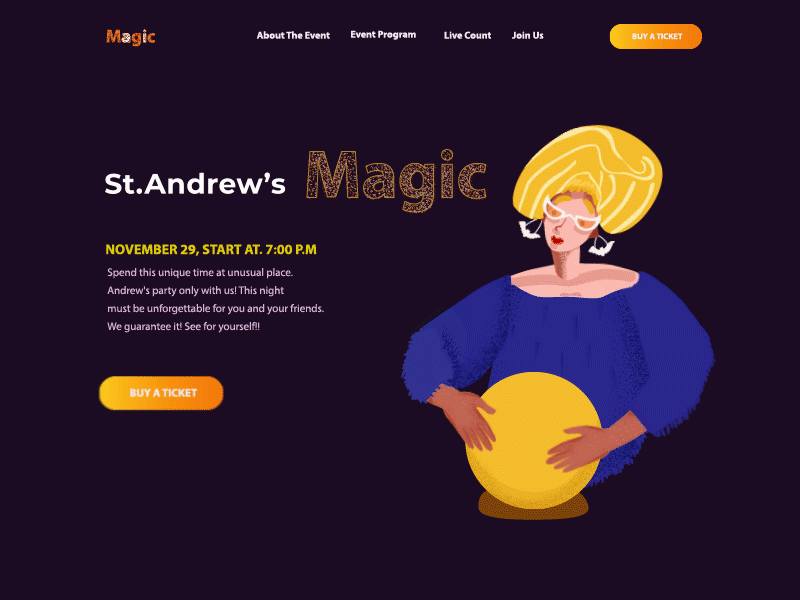 JOIN THE ST. ANDREW’S MAGIC PARTY clean clean design colors fence finance halloween landing magic minimalist party trend trend 2020 ui ux web website yellow