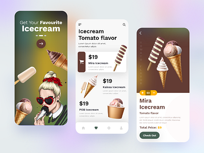 Ice Cream Shop UI app ui debut shot dessert ecommerce app ecommerce shop food app icecream icons illustration illustrator ios mobile app restaurant app shop app uber eats ui vector
