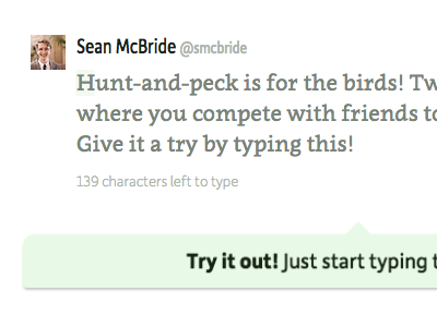 Tweetype Logged-Out Detail tweetype twitter games game typing tweet moretype clavo depot new dada studio
