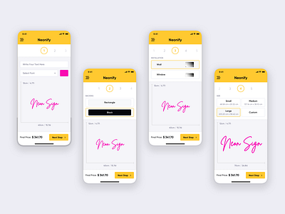 Neonify - Neon Sign Order Process android clean flat ios layout light mobile app neon responsive typography ui ui design ui ux user experience user interface ux ux design web website websitestyle