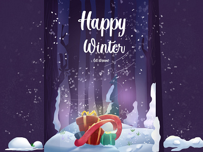 Happy Winter background design digital illustration flat illustration gift illustration illustrator snow typography ui ux vector website winter