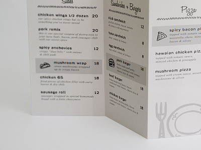 Restaurant Menu black branding burger design food icons menu price restaurant simple trifold white