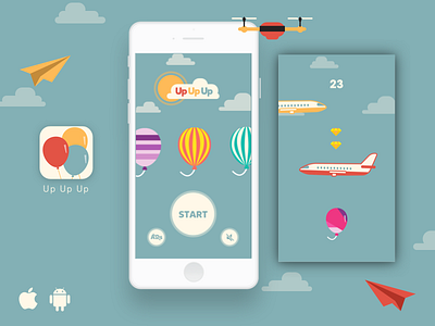 Up Up Up : Balloon Adventures app asset balloon blue character design drone flat fly game illustration sky