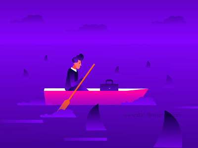 In the Middle of Business Sharks 2d animation boat business corporate video creative art creative illustration explainer video illustration sea sharks
