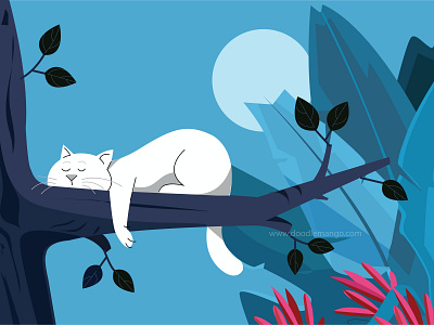 Sleepy Cat on a Tree - Creative Illustration art beautiful cat cats creative art creative design illustraion illustration art illustration design moon nature tree