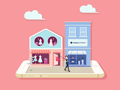 Illustration For Mogu Street girl illustration shopping ui