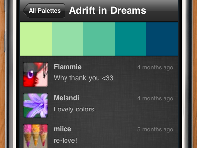 Colorful Comments colorschemer colourlovers comments iphone palette