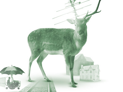 infrastructure and environment deer futurism houses illustration retro tracks umbrella vehicle