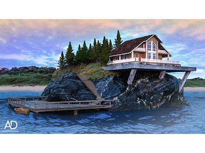 House in the lake 3d art 3d artist 3d modeling 3dsmax art design eco landscape maya nature render