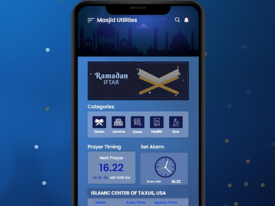 Islamic Mobile Apps - UI Design apps design dua events hadiah islamic islamic apps masjid apps mobile apps mosque ui muslim app prayer time prototype quran remid salat salat time ui ux wireframe