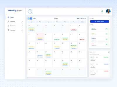 Meeting Room-Booking Dashboard UI activity admin panel agenda booking calender conference dashboard design meeting dashboard meeting room modern design monitor meeting schedule trend 2022 trend design ui user experience user interface ux wireframe