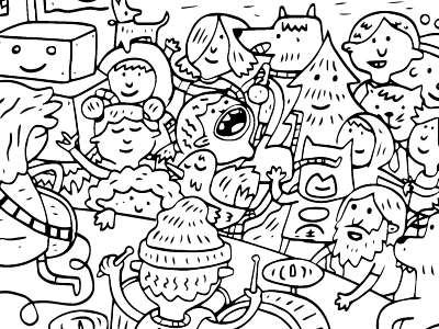 Illustration for coloring book by Josh Quick batman beard dog drums guitar kitty punk robot rockband