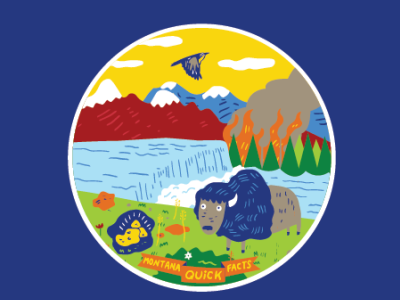 Montana Quick Facts sticker to accompany book. art art deco blue buffalo digital green illustration montana orang orange state sticker