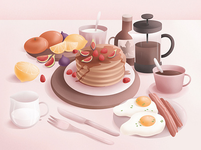 Breakfast breakfast coffee digitalart drawing eggs food illustration pancakes pink