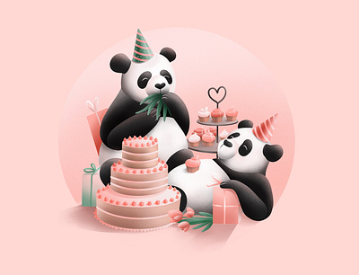Panda birthday animal animals birthday cake card commission cupcake digitalart drawing illustration panda procreate